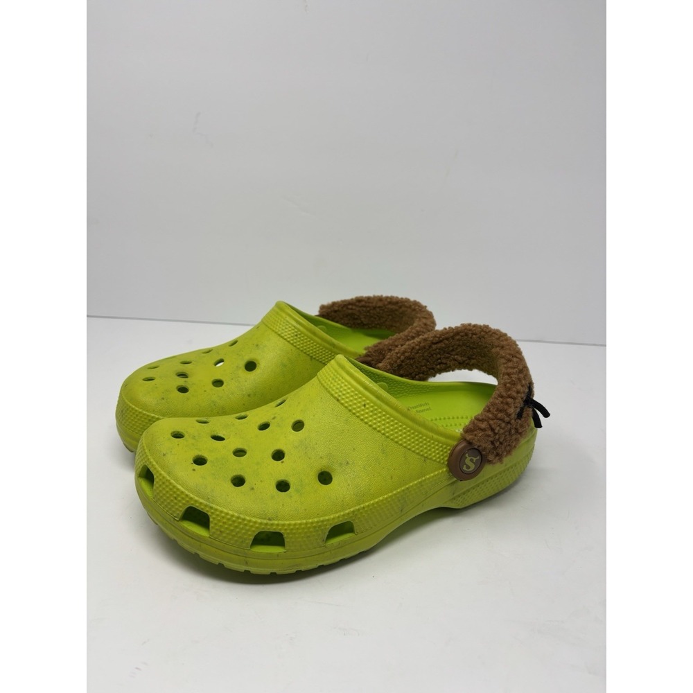 Crocs Shrek Clog Shoes Womens Size 9 Green Faux Fur Lined Slip On Comfort 209373
